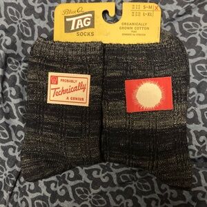 Blue Q Men's “Probably Technically A Genius” Gray and Black Casual Socks